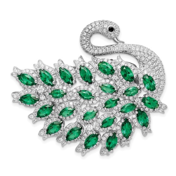 Swan CZ and Green Spinel Enamel Slide and Pin Sterling...